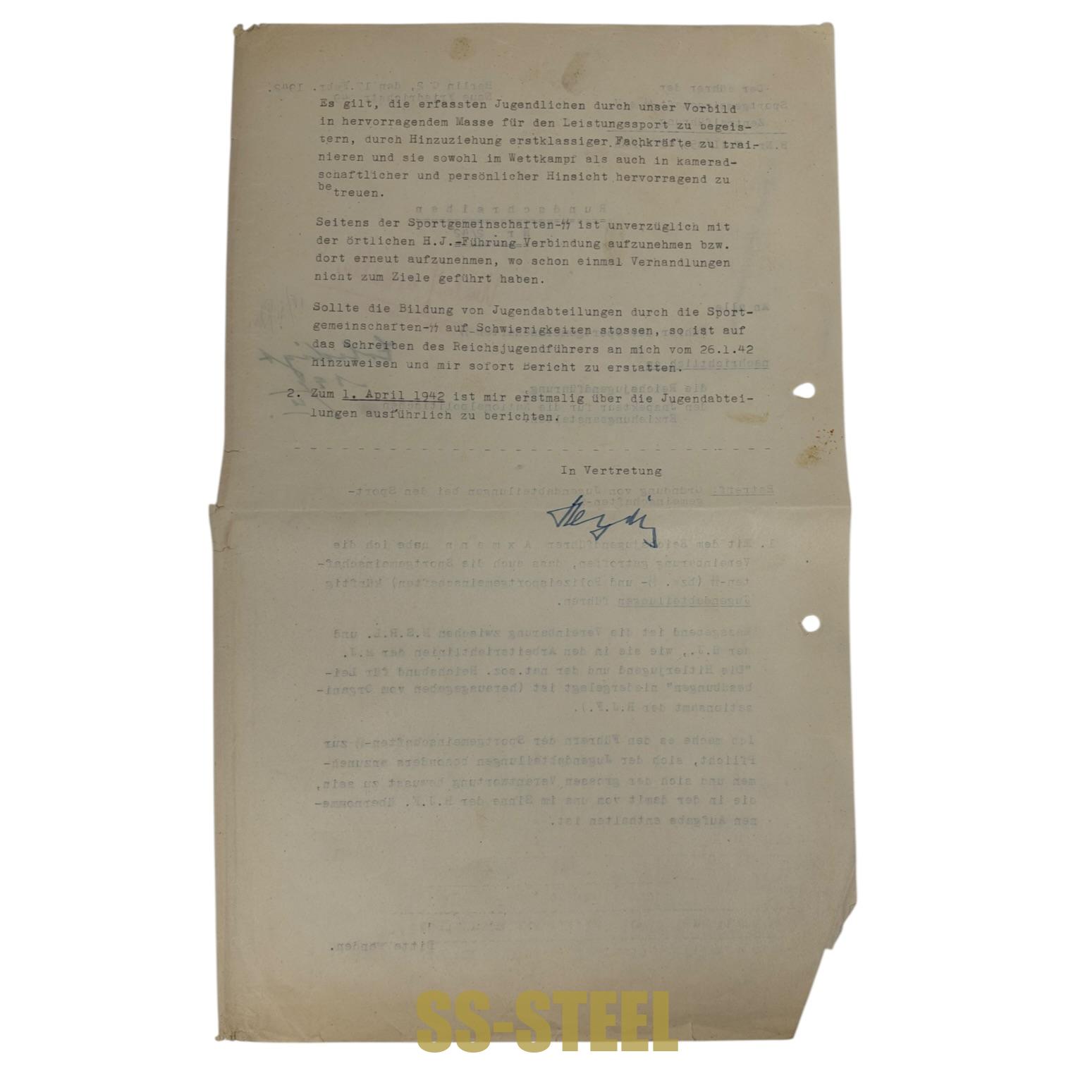 Reinhard Heydrich Signed SS Sports Association Circular on Hitler Youth Departments, Berlin 1942 - Image 5
